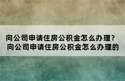 向公司申请住房公积金怎么办理？ 向公司申请住房公积金怎么办理的